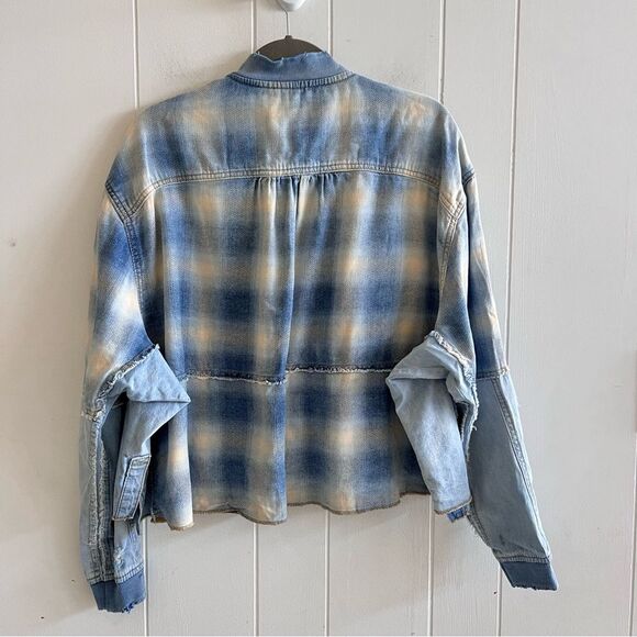 Free People We The Free Leon Plaid Flannel Denim Pullover - Picture 9 of 15